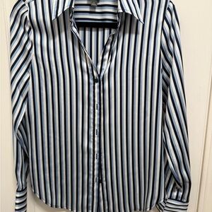 Worthington Navy and White Striped Button Down Shirt